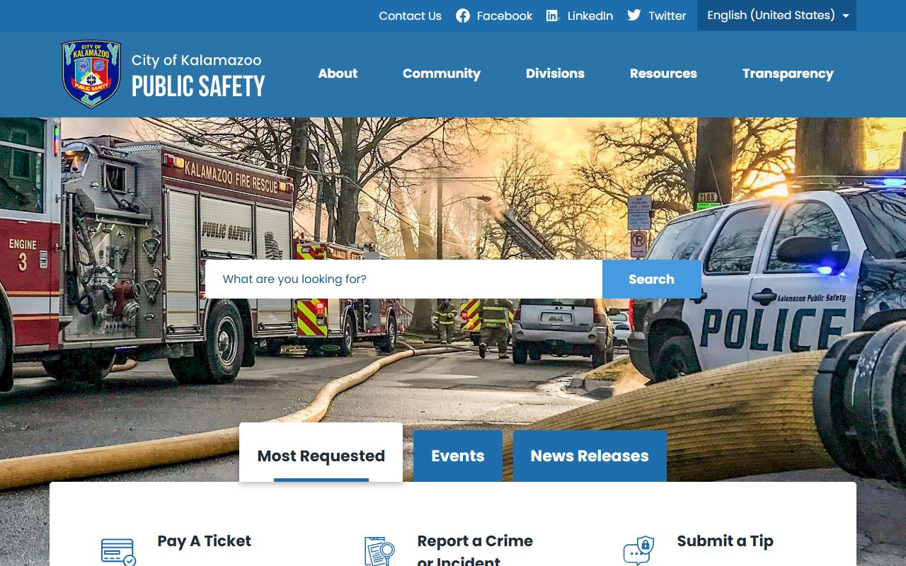 Connect Kalamazoo public safety page related to arrest records and reporting