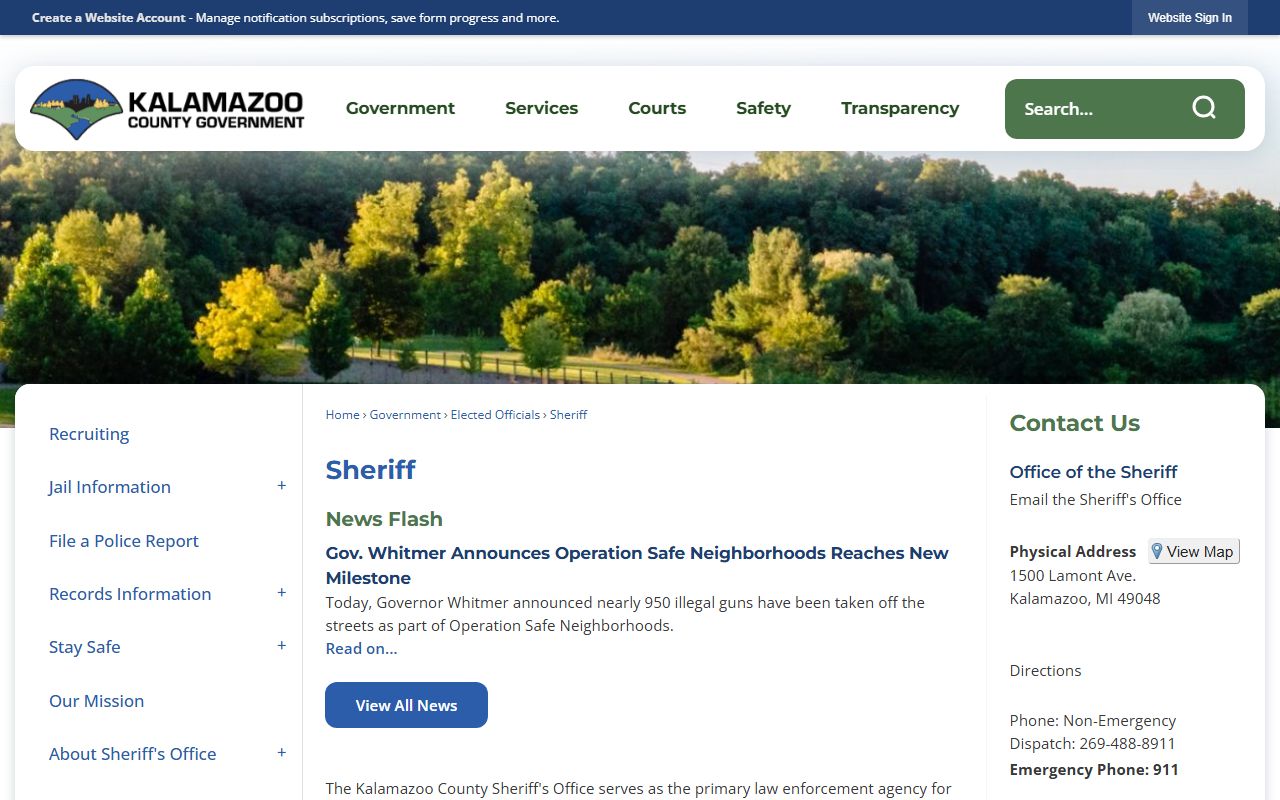 Kalamazoo County Sheriff office page for arrest records and booking