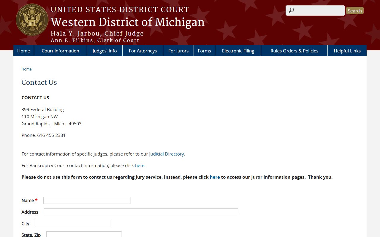 Kalamazoo County federal court docket contact channels for the Western District of Michigan