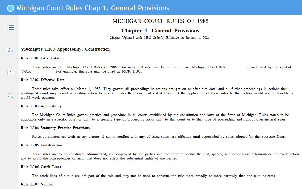 Kalamazoo County court docket access rules in Michigan Court Rules chapter 1