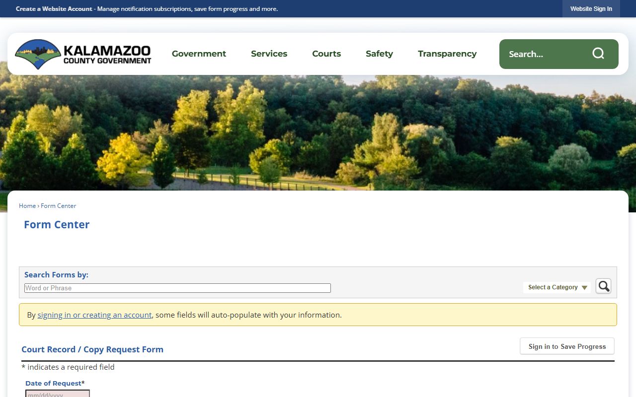 Kalamazoo County court records copy request form fields