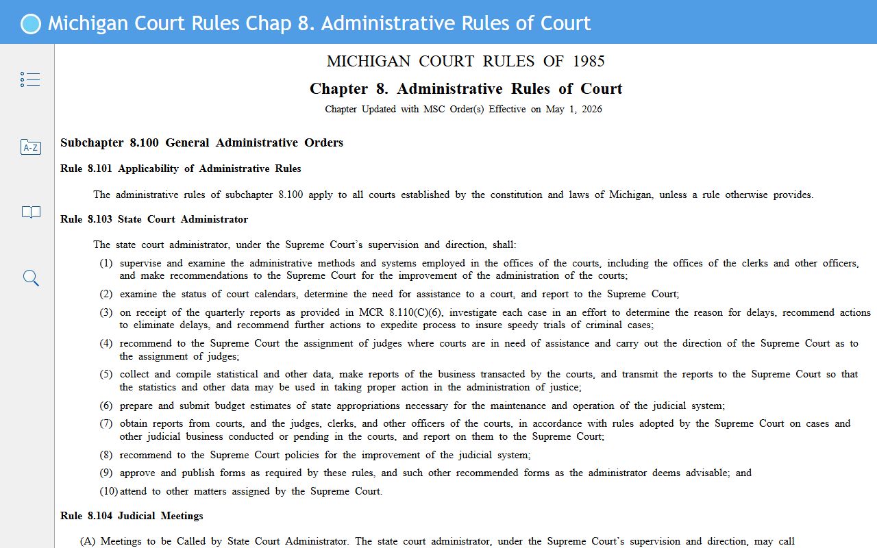 Kalamazoo County court records sealing rules in Michigan Court Rules chapter 8