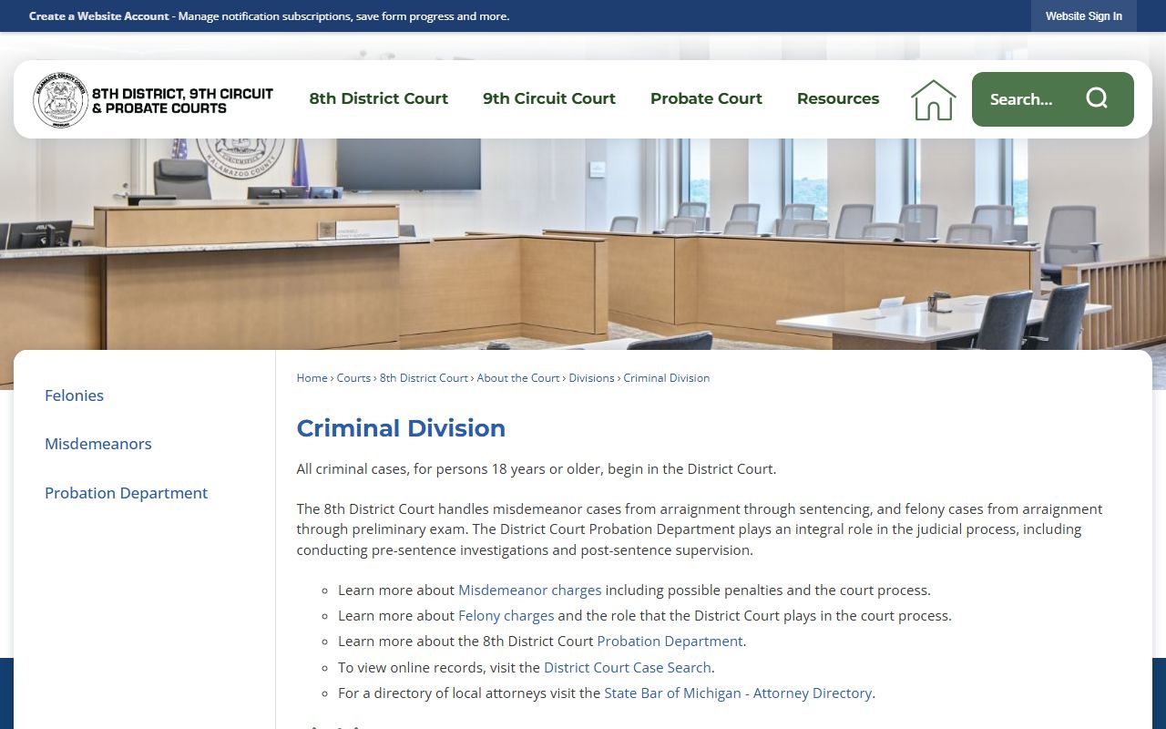Kalamazoo County criminal court records division page