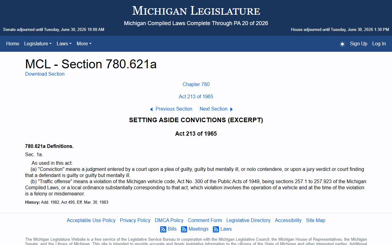 Kalamazoo County criminal court records Michigan set-aside subsection