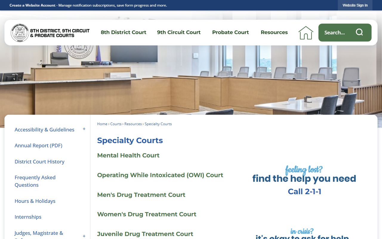 Kalamazoo County criminal court records specialty courts hub