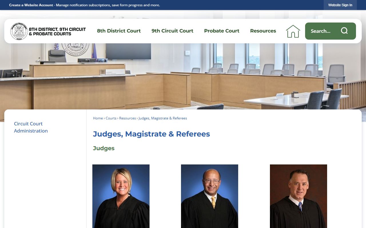 Kalamazoo County court records listing of district judges, magistrate, and referees