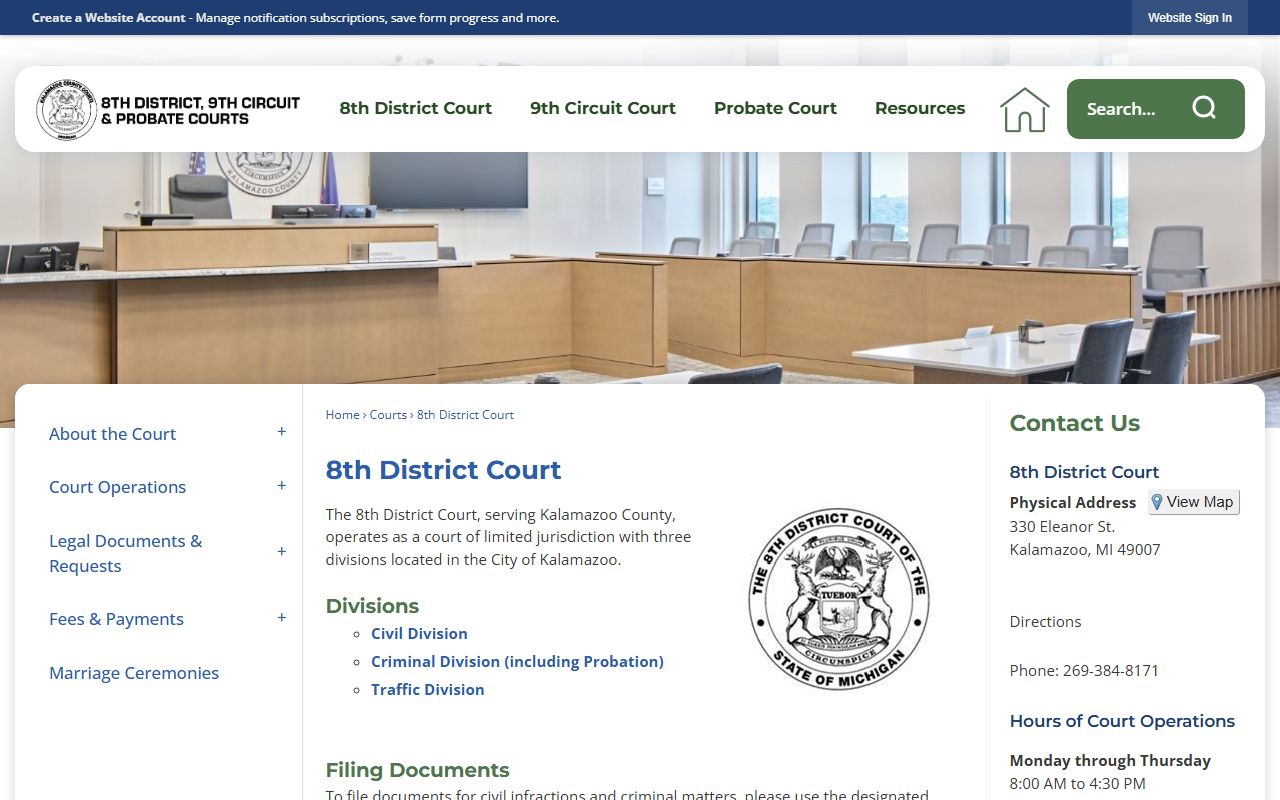 Kalamazoo County court records access on the 8th District Court page