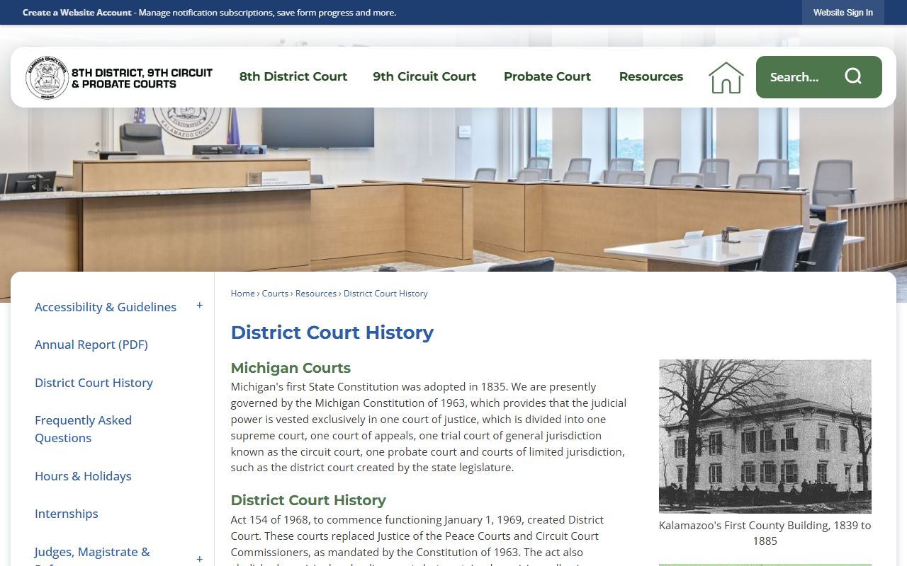 Kalamazoo County court records history and District Court structural timeline