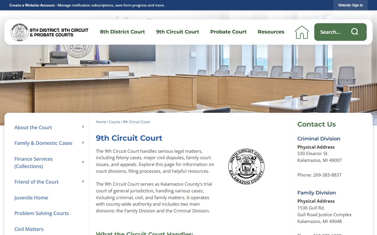 Kalamazoo County Circuit Court records and 9th Circuit Court jurisdiction page