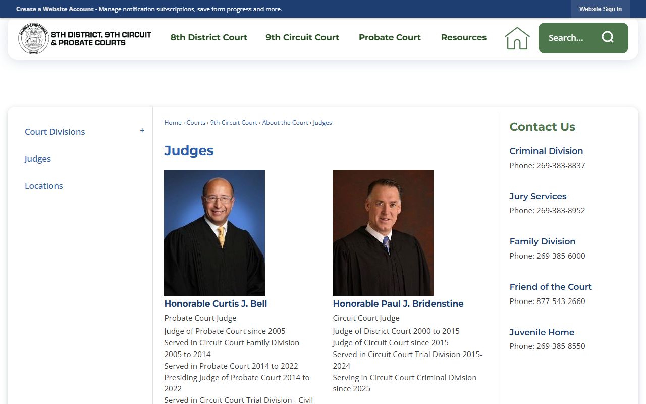 Kalamazoo County Circuit Court records and circuit and probate judges listing