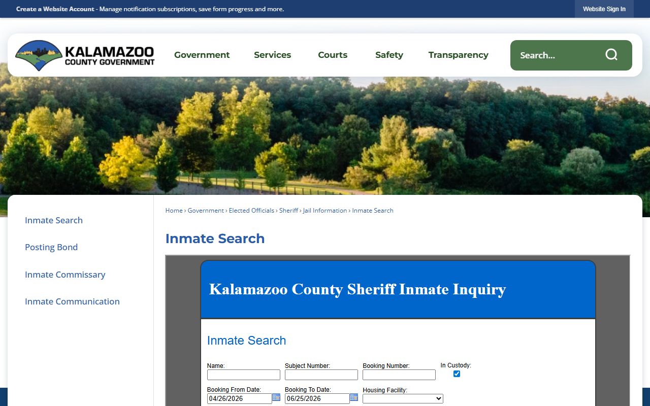 Kalamazoo County inmate search guidance for jail court records