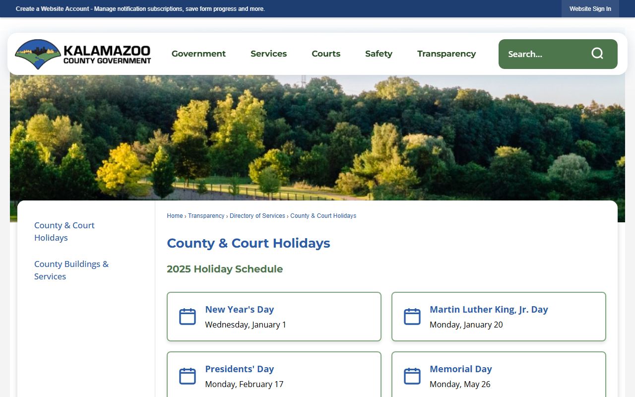 Kalamazoo County court holiday schedule affecting court records access