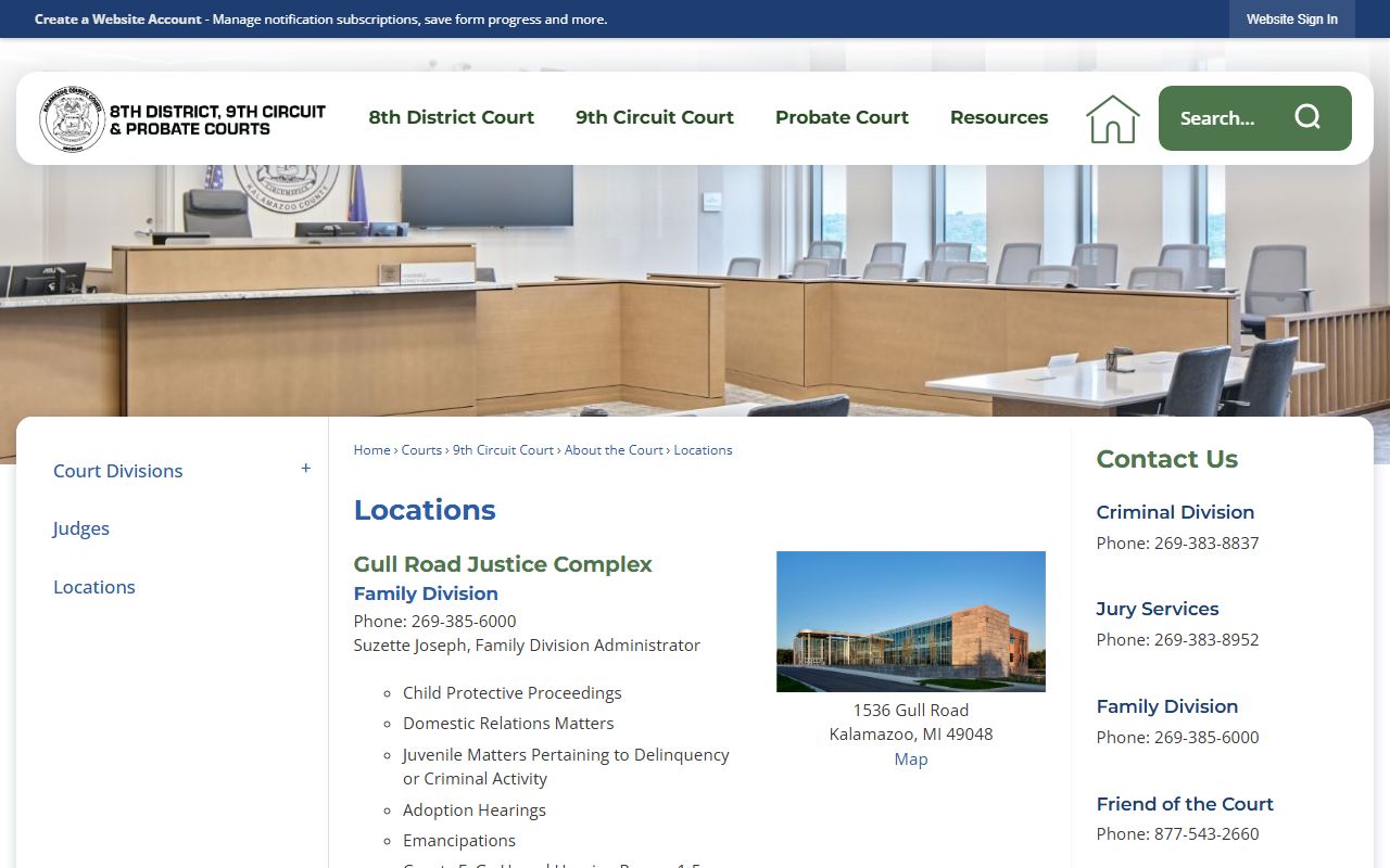 Kalamazoo County court locations and hearing rooms for court records