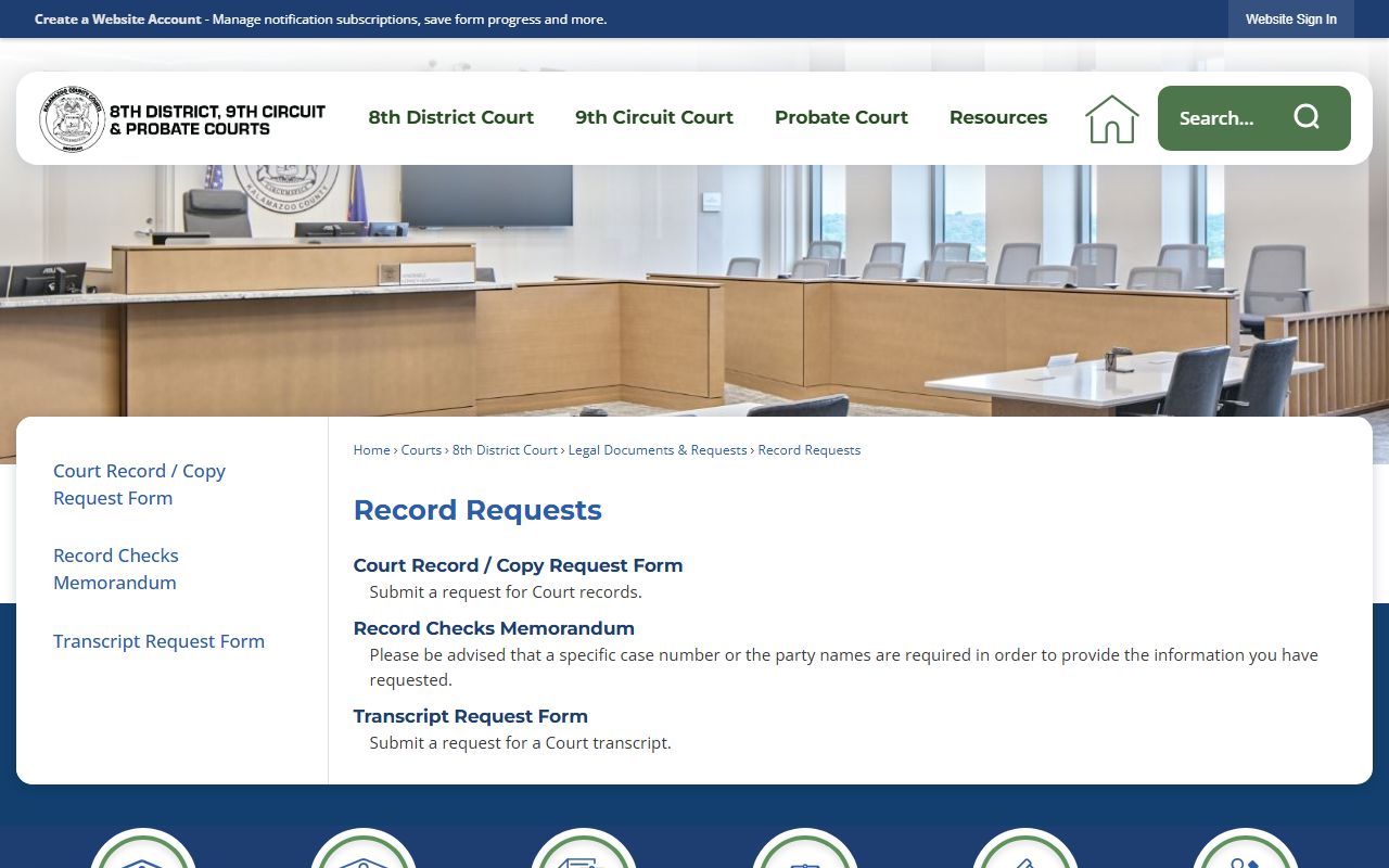 Kalamazoo County court record request methods for court records