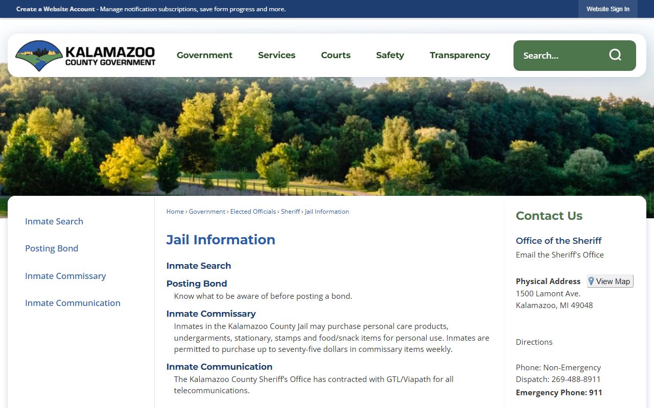 Kalamazoo County jail information page for inmate records and custody