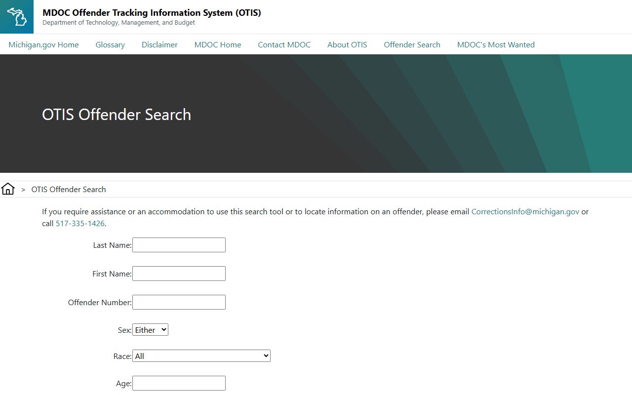 Michigan OTIS state offender search for Kalamazoo County inmate records