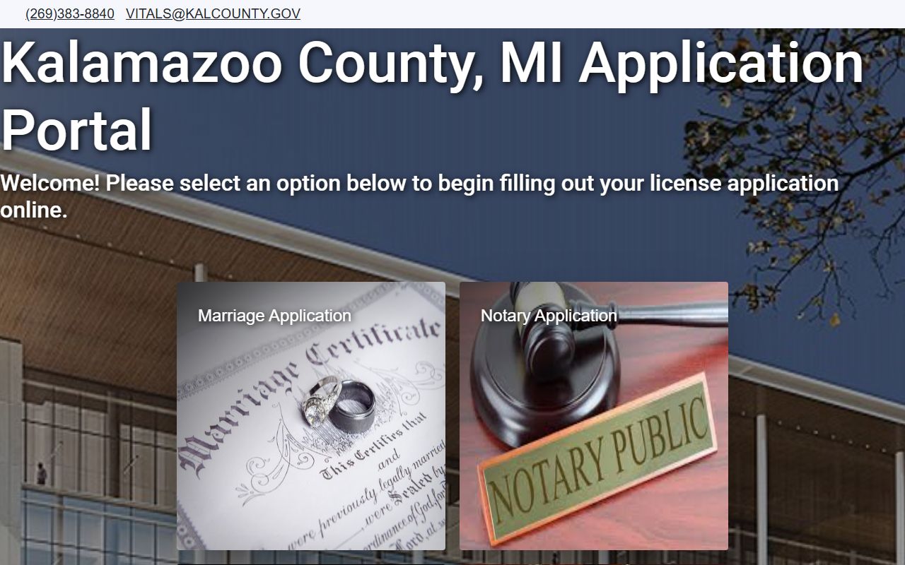 Kalamazoo County marriage license partner portal for online records requests