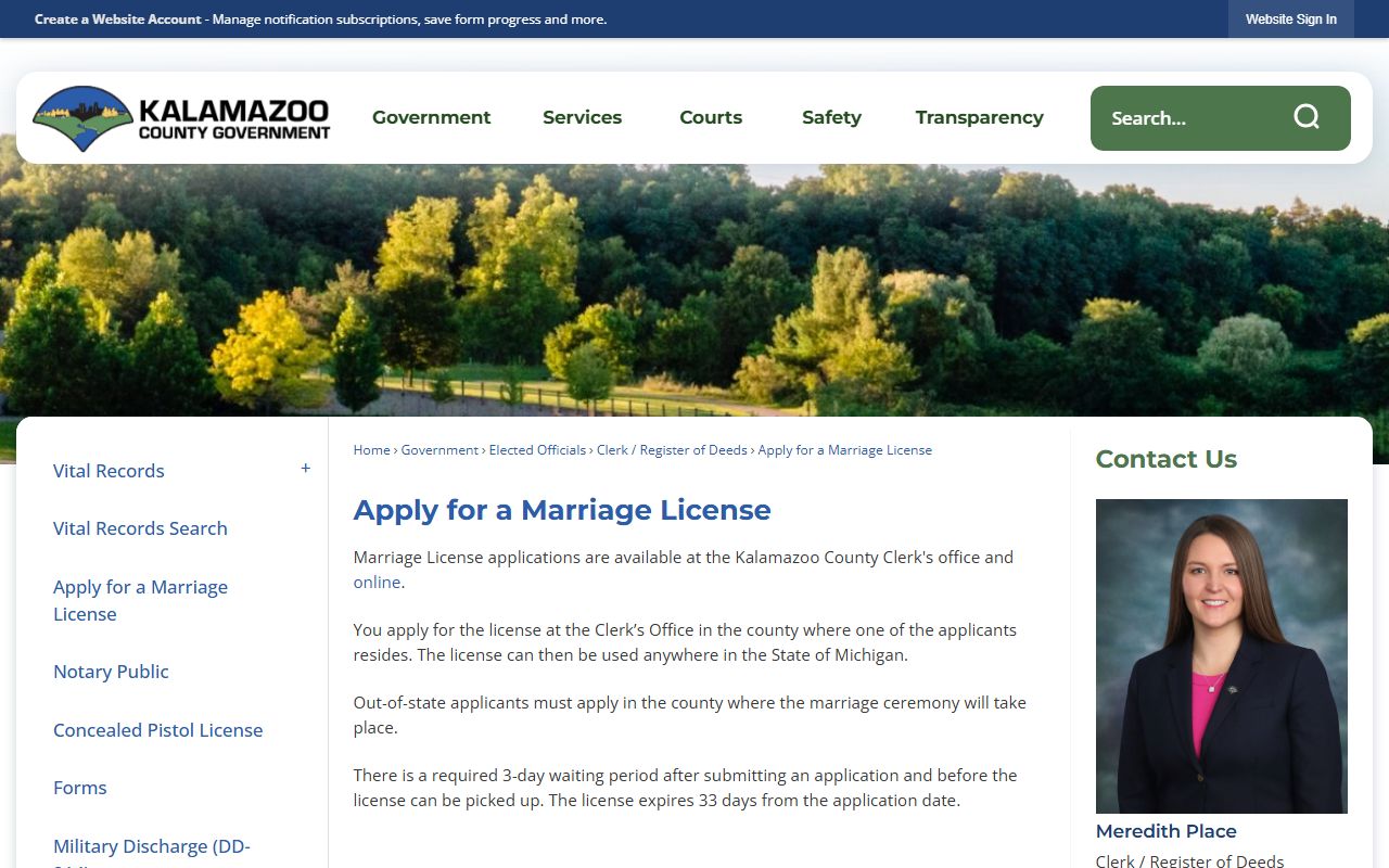 Kalamazoo County marriage license application process and vital records