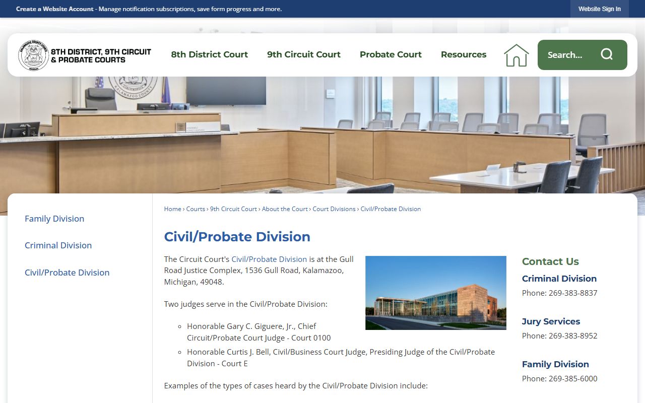 Kalamazoo County probate records and the combined Civil and Probate Division