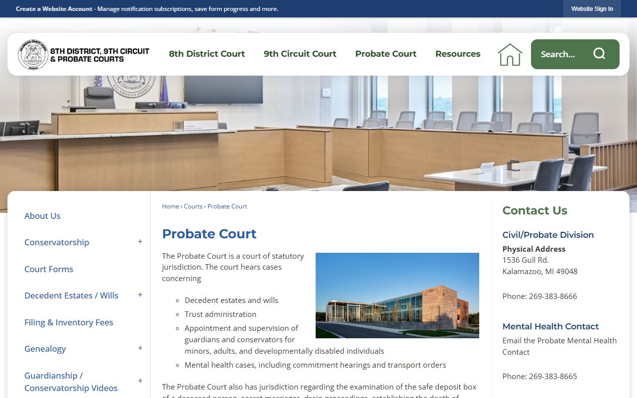 Kalamazoo County probate court records office and estate filing information