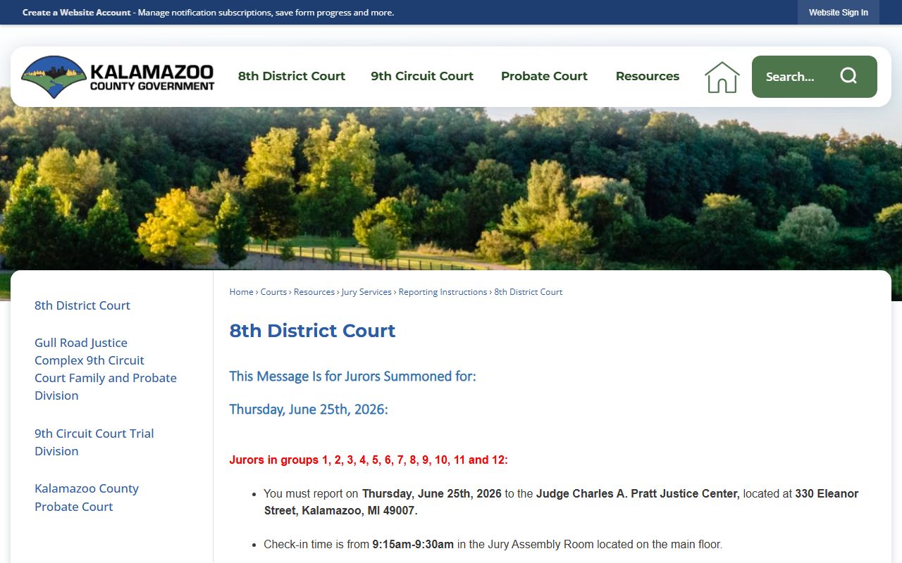 Kalamazoo County 8th District Court traffic ticket hearing and payment options