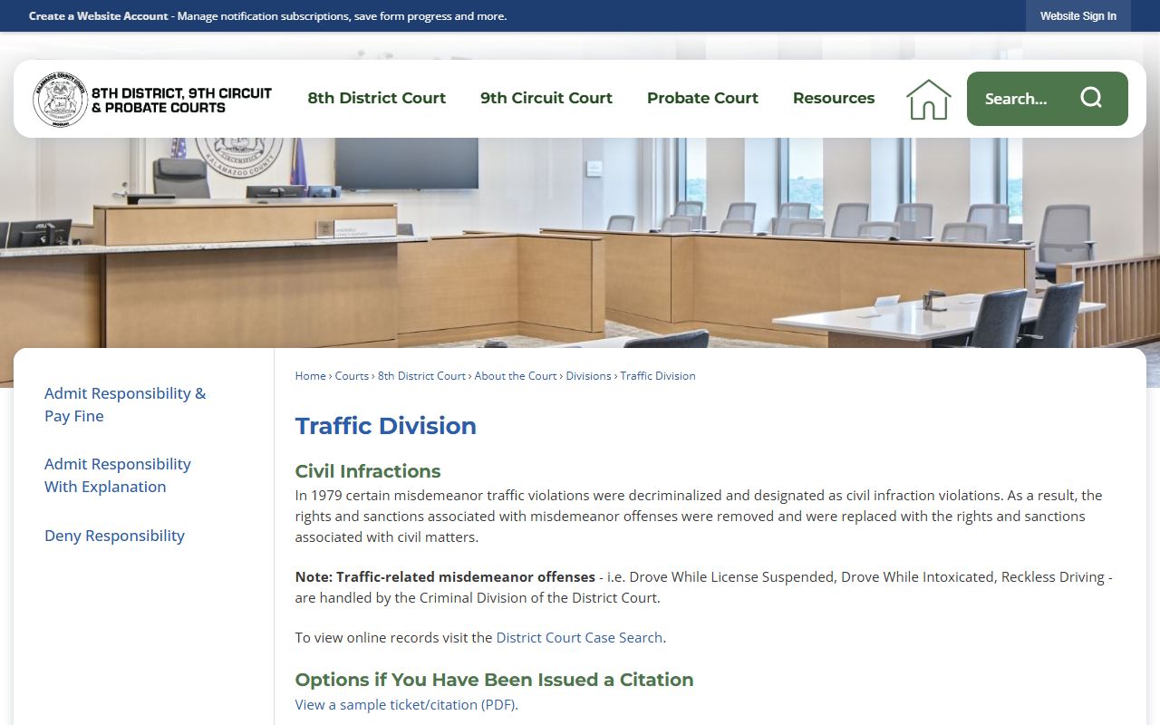 Kalamazoo County traffic court records and Traffic Division citation guidance