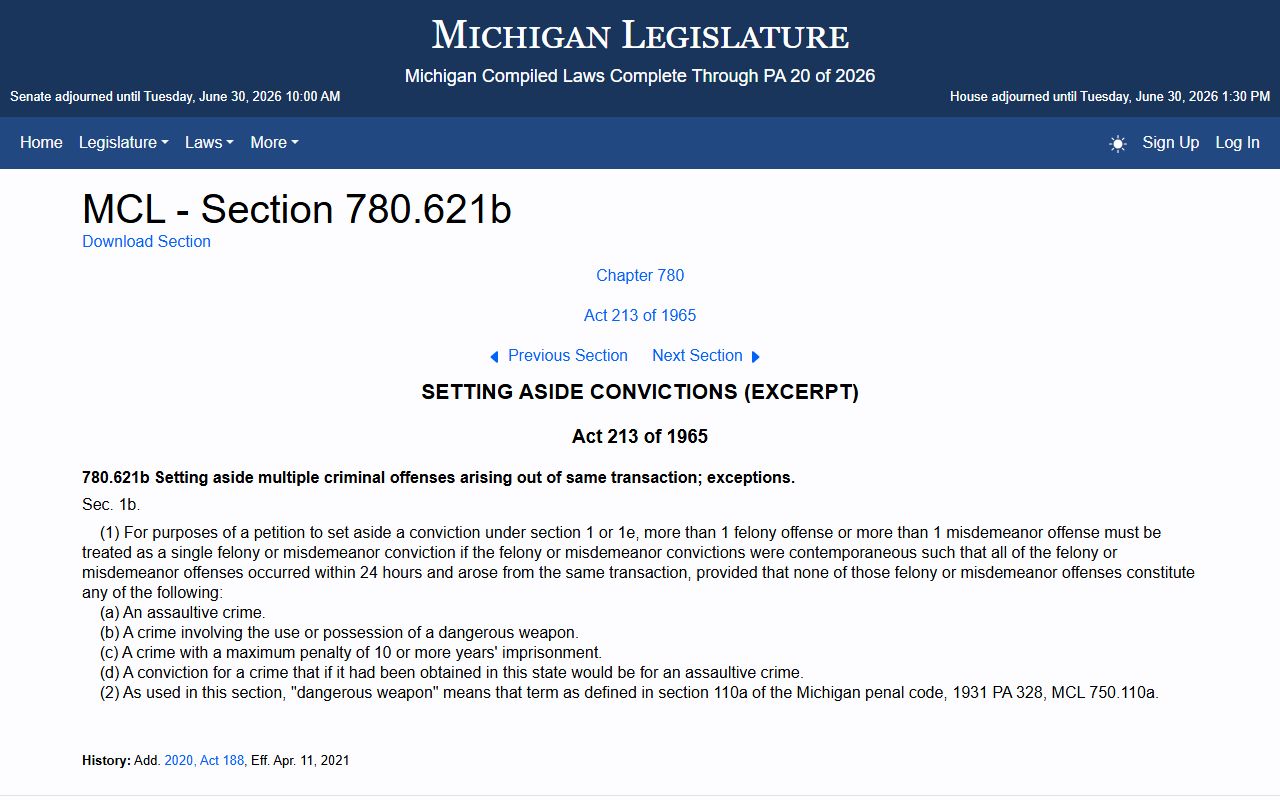 Kalamazoo County warrant records Michigan set-aside subsection