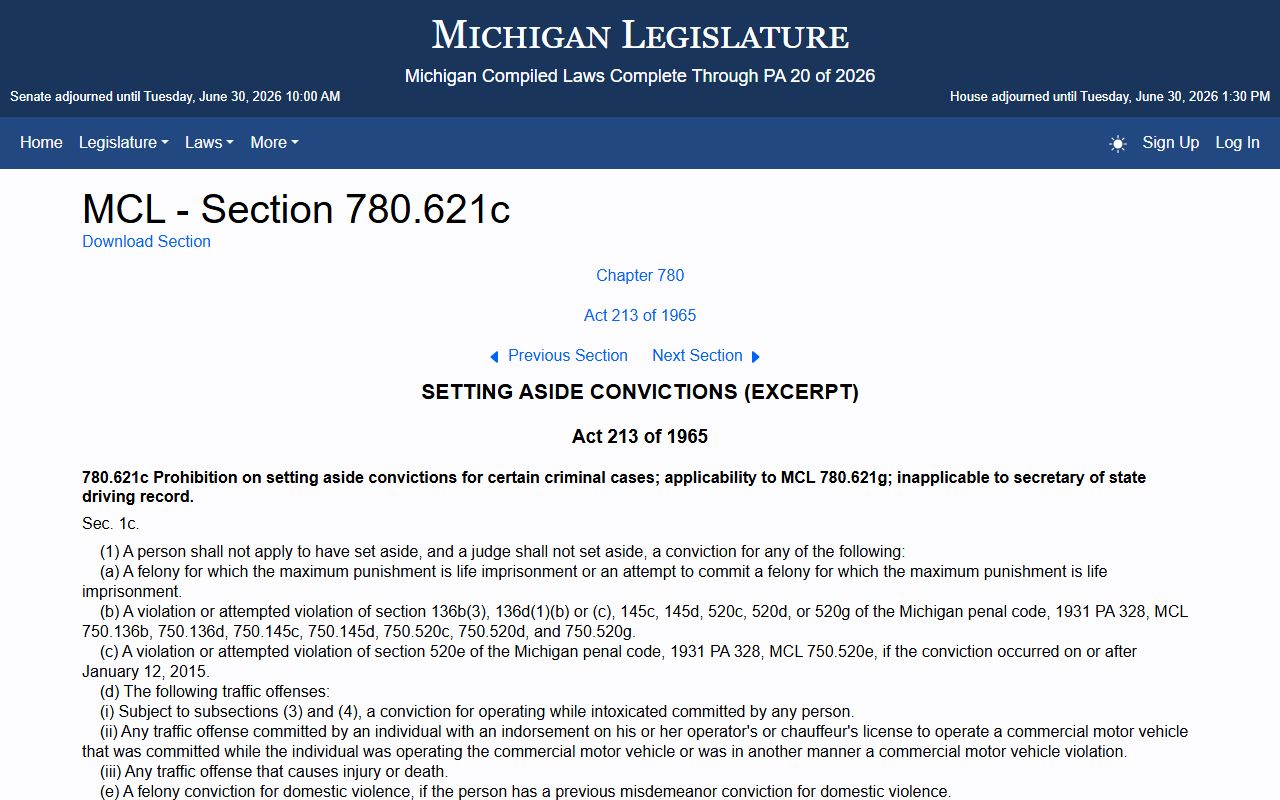 Kalamazoo County warrant records Michigan set-aside effects subsection